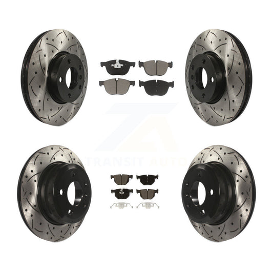 Coated Drilled Slotted Disc Brake Rotor Ceramic Pad Front Rear Kit For BMW X5 X6