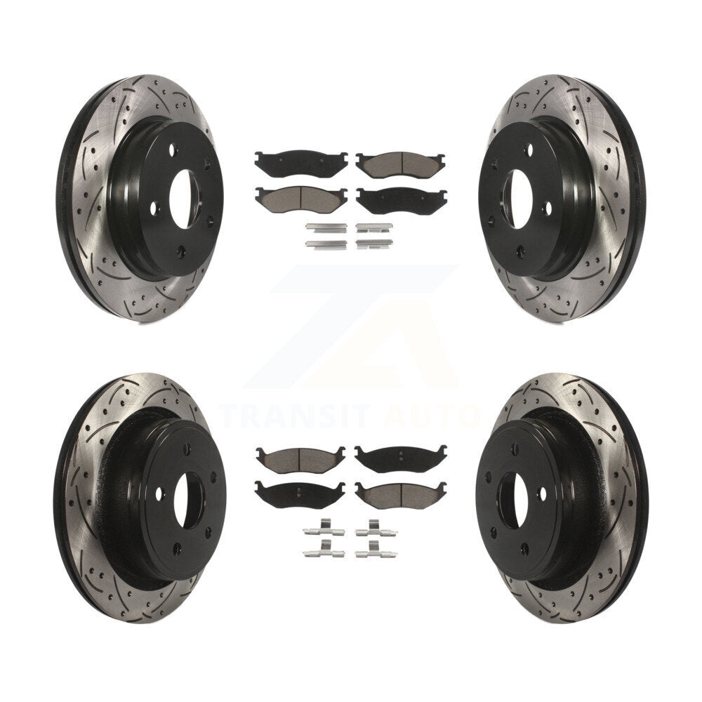 Drilled Slot Brake Rotor & Ceramic Pad Front Rear Kit For Dodge Ram 1500 Durango