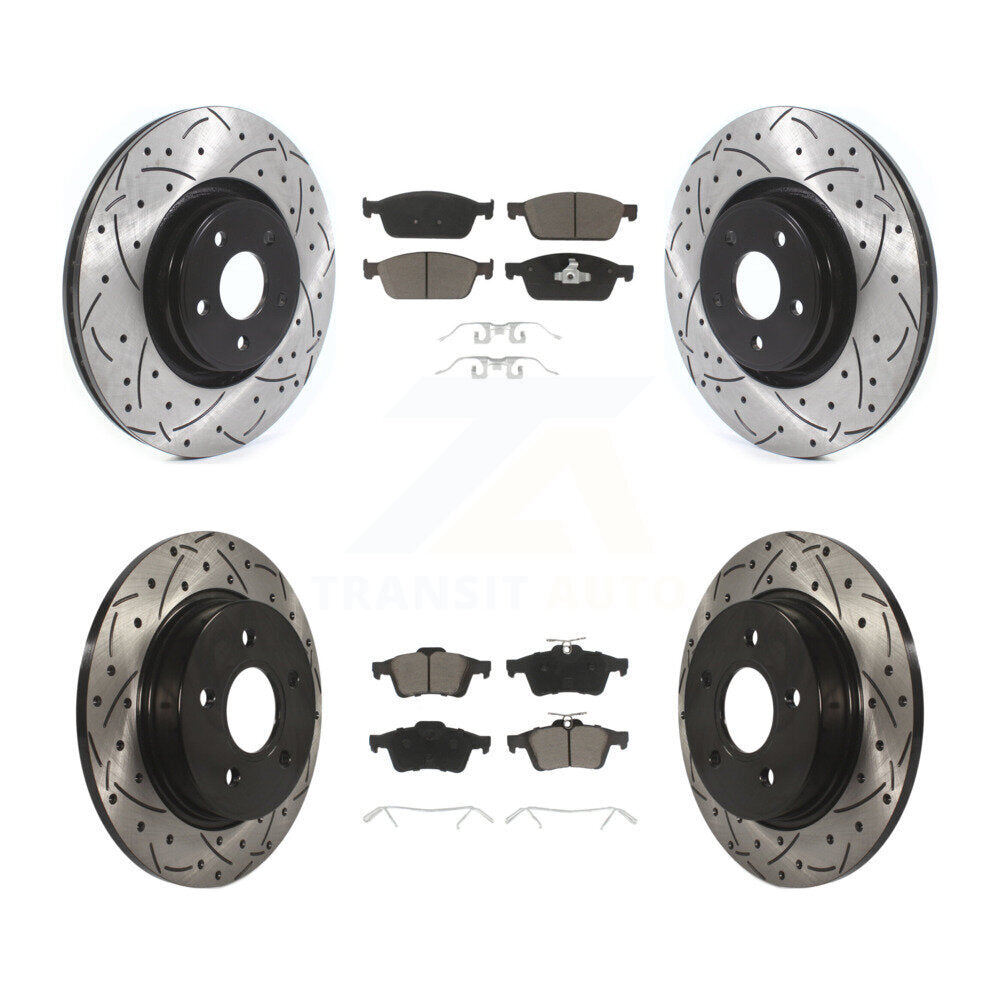 Drilled Slot Brake Rotors Ceramic Pad Front Rear Kit For 2013-2018 Ford Focus ST