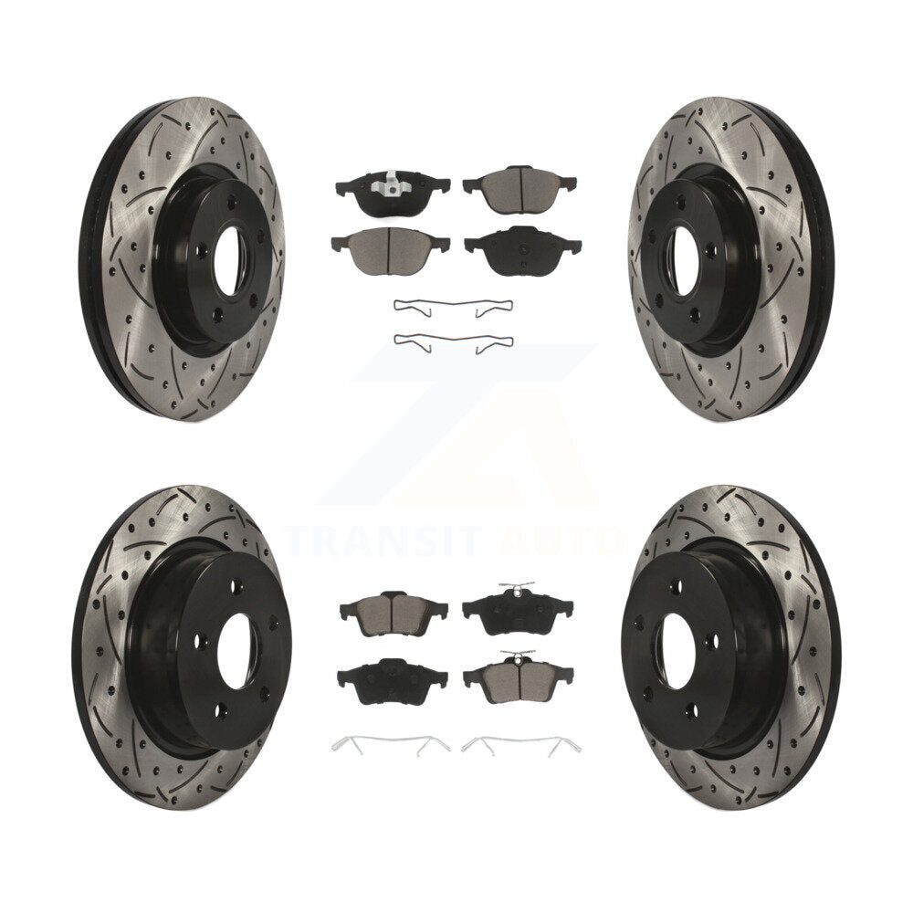 Drilled Slot Disc Brake Rotor & Ceramic Pad Front Rear Kit For Ford Escape C-Max