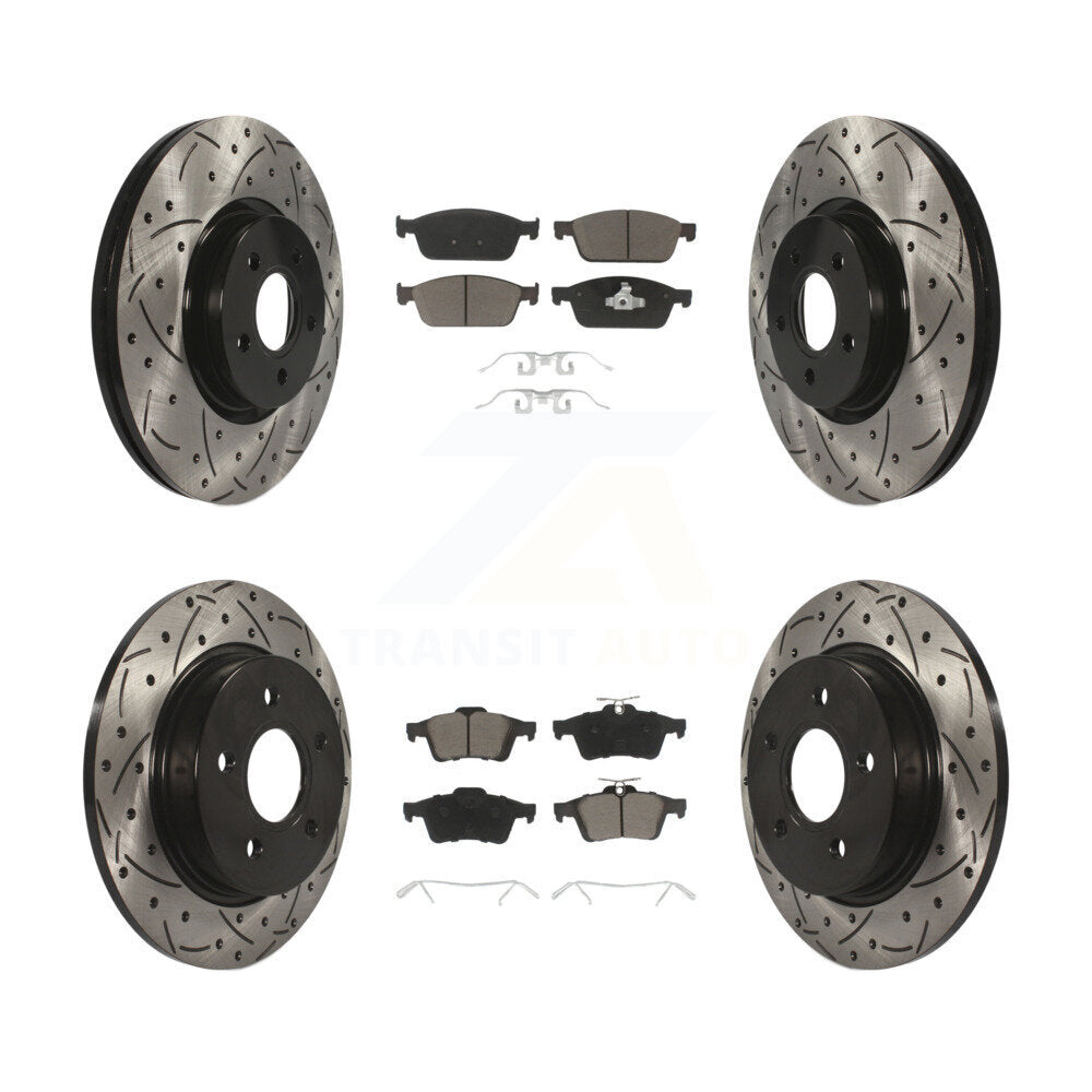 Drilled Slot Brake Rotors Ceramic Pad Front Rear Kit For 2013-2018 Ford Focus ST