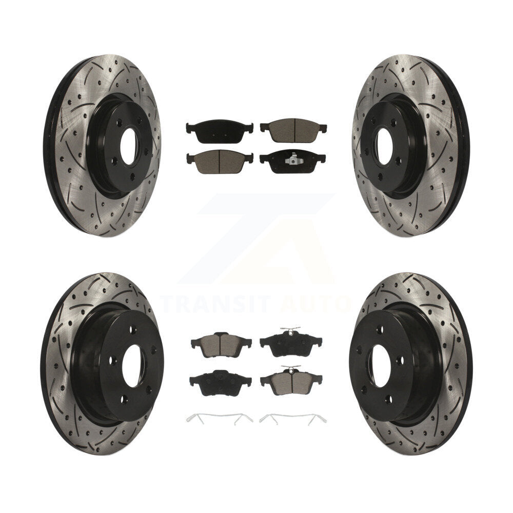 Drilled Slot Disc Brake Rotor Ceramic Pad Front Rear Kit For Ford Escape Transit