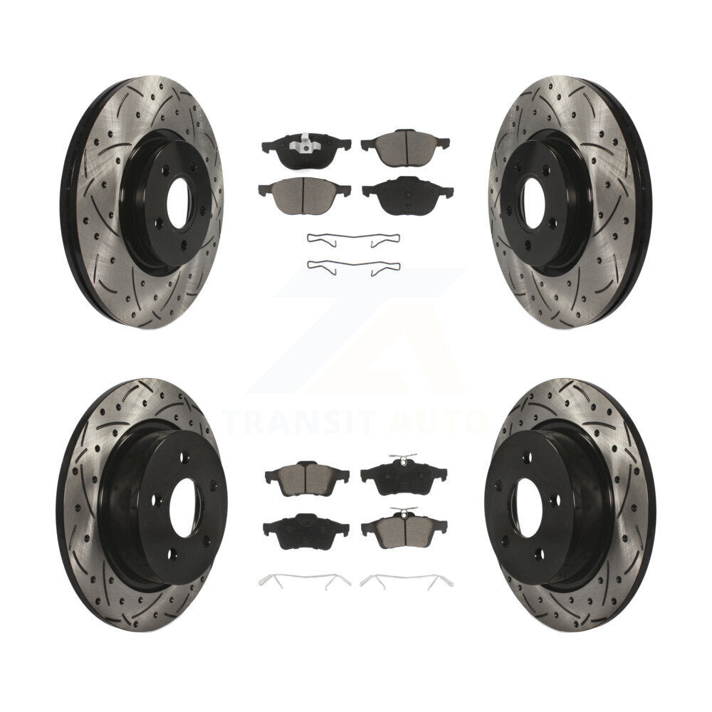 Drill Slot Disc Brake Rotors Ceramic Pad Front Rear Kit For Ford Transit Connect