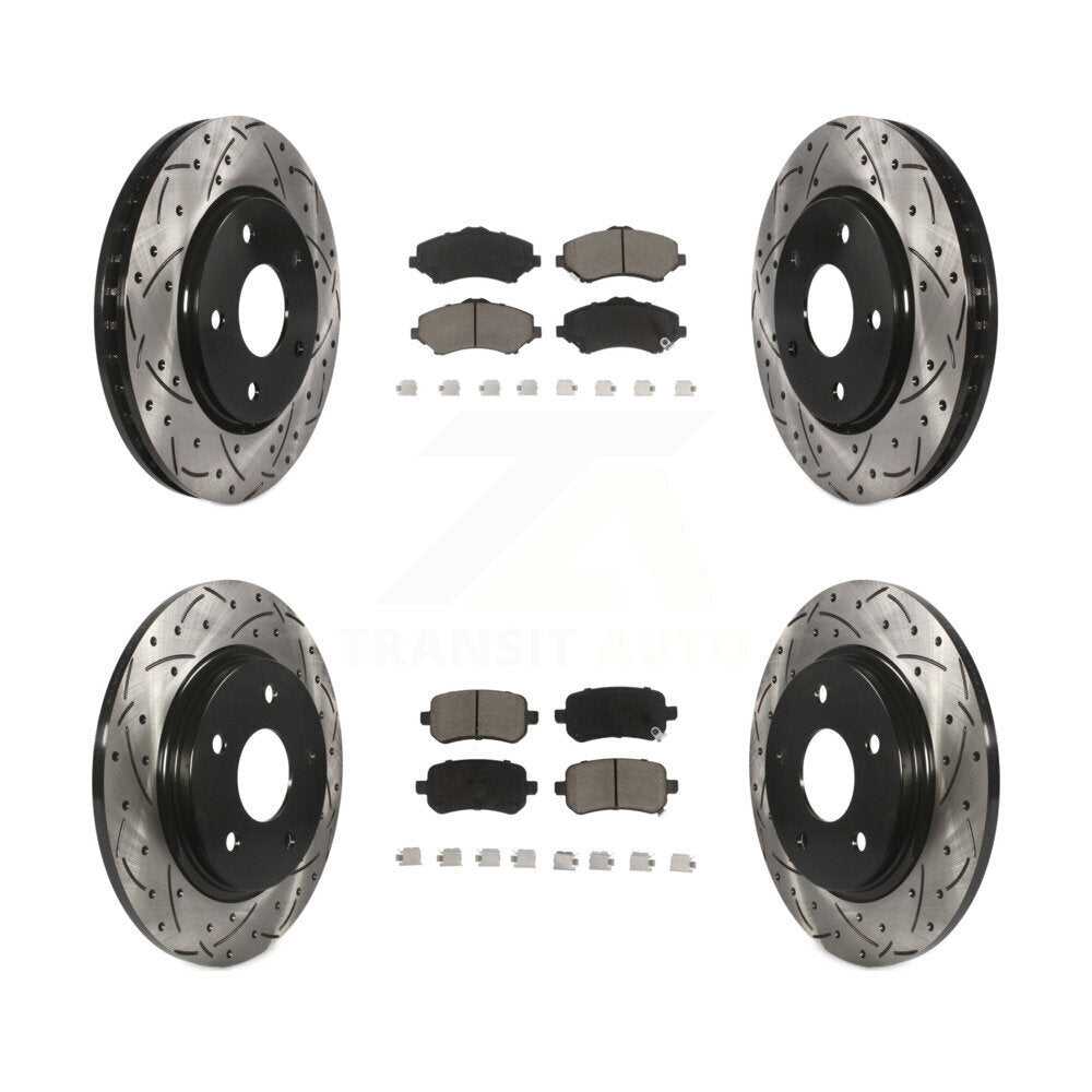 Drill Slot Brake Rotor Ceramic Pad Front Rear Kit For Dodge Grand Caravan Town &