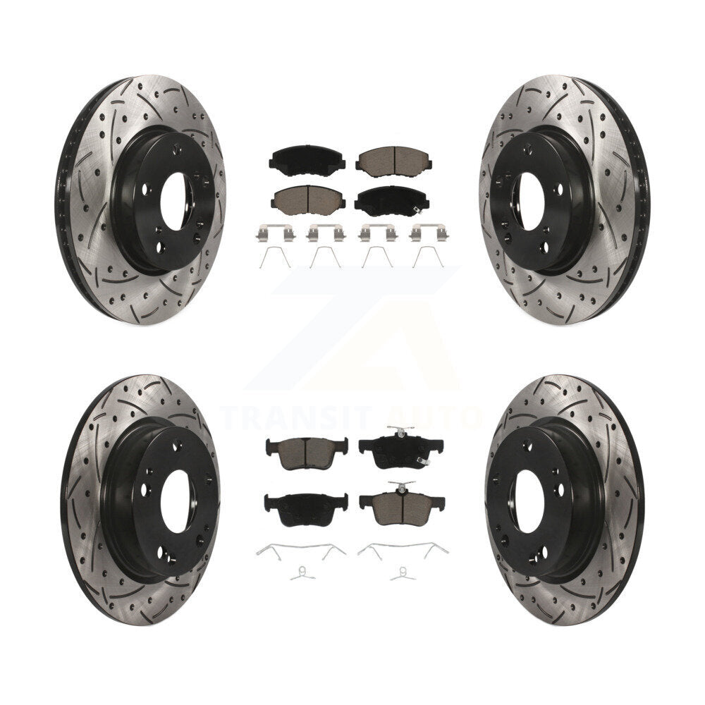 Coated Drilled Slot Disc Brake Rotors Ceramic Pad Front Rear Kit For Honda Civic