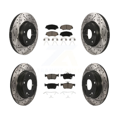 Coated Drilled Slot Disc Brake Rotors Ceramic Pad Front Rear Kit For Honda Civic