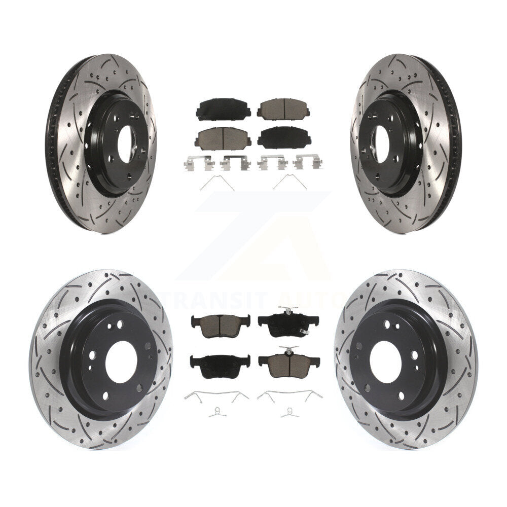 Coated Drilled Slot Disc Brake Rotors Ceramic Pad Front Rear Kit For Honda Civic
