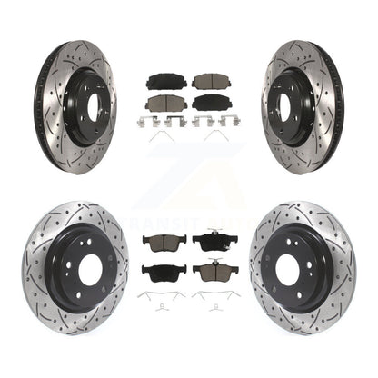 Coated Drilled Slot Disc Brake Rotors Ceramic Pad Front Rear Kit For Honda Civic