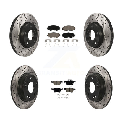 Coated Drilled Slot Disc Brake Rotors Ceramic Pad Front Rear Kit For Honda Civic
