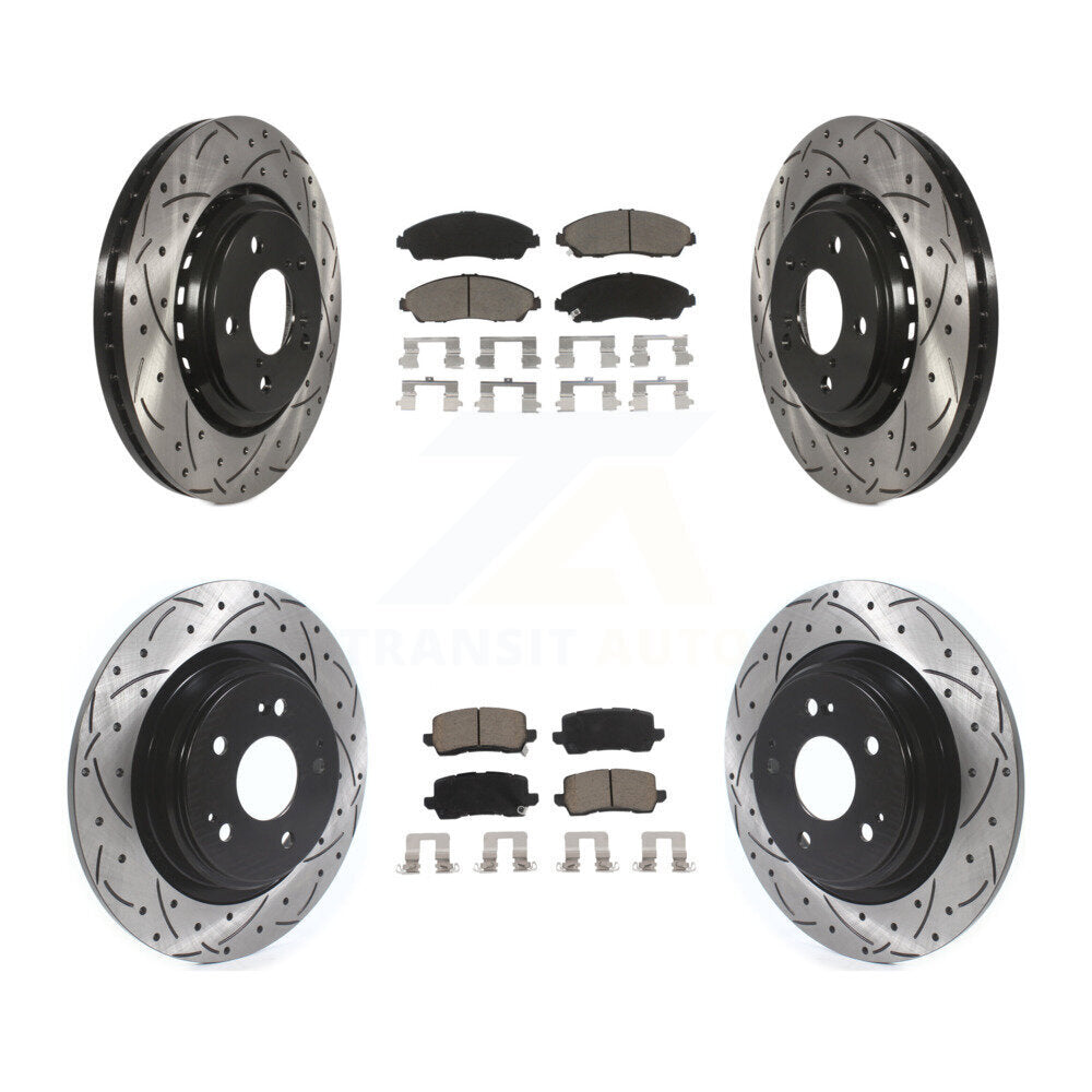 Coated Drilled Slotted Disc Brake Rotor Ceramic Pad Front Rear Kit For Acura MDX