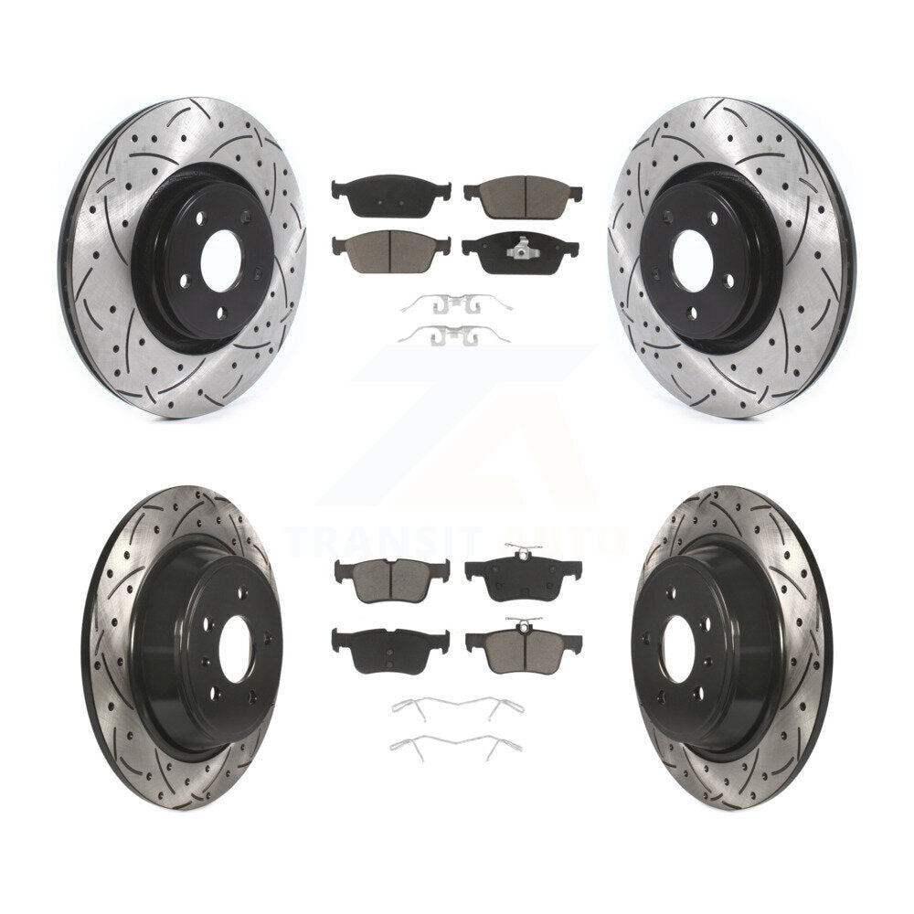 Coated Drilled Slot Disc Brake Rotors Ceramic Pad Front Rear Kit For Lincoln MKC