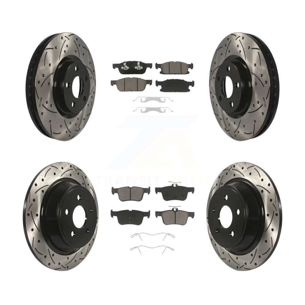 Coated Drilled Slotted Disc Brake Rotor Ceramic Pad Front Rear Kit For Ford Edge