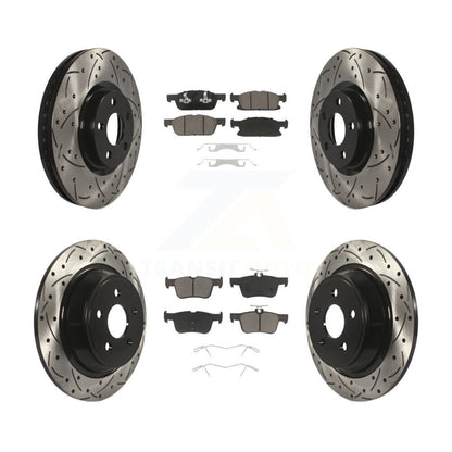 Coated Drilled Slotted Disc Brake Rotor Ceramic Pad Front Rear Kit For Ford Edge