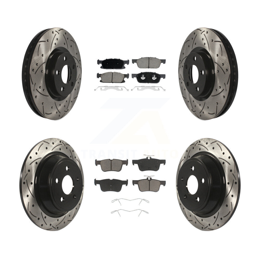 Drilled Slot Disc Brake Rotor Ceramic Pad Front Rear Kit For Lincoln Continental