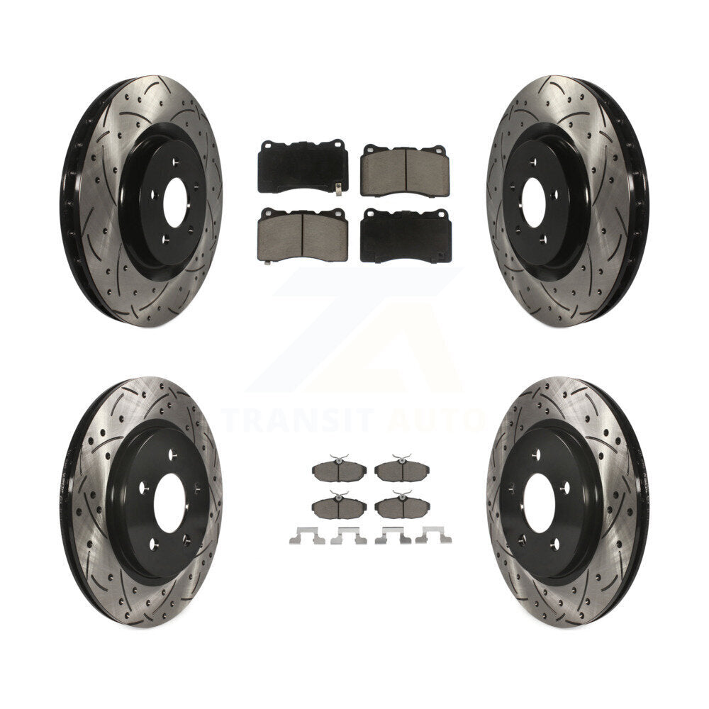 Coated Drilled Slot Disc Brake Rotor Ceramic Pad Front Rear Kit For Ford Mustang