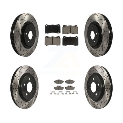 Coated Drilled Slot Disc Brake Rotor Ceramic Pad Front Rear Kit For Ford Mustang