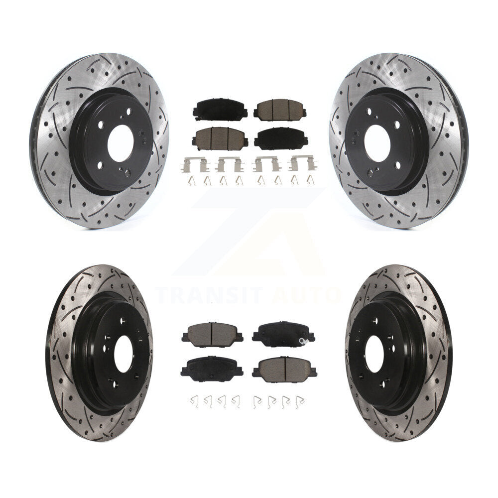 Coated Drilled Slot Disc Brake Rotor & Ceramic Pad Front Rear Kit For Honda CR-V