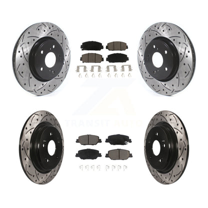 Coated Drilled Slot Disc Brake Rotor & Ceramic Pad Front Rear Kit For Honda CR-V