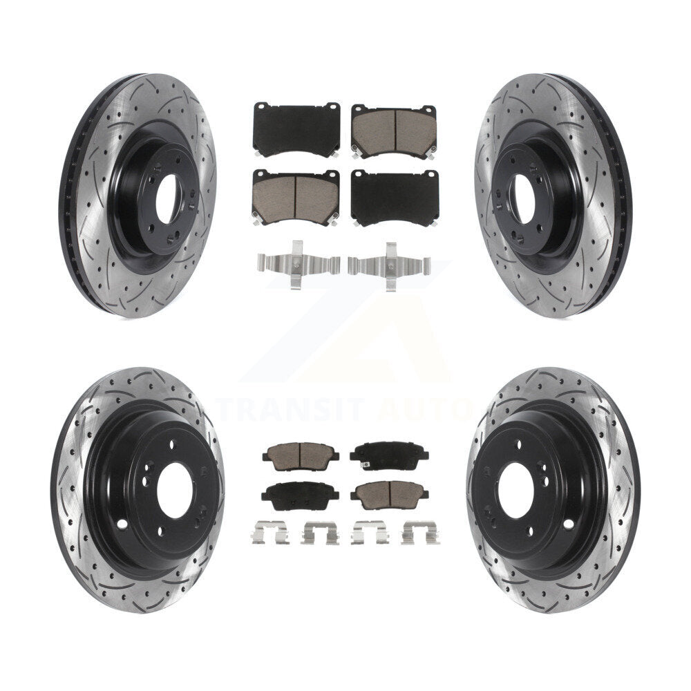 Drill Slot Brake Rotor Ceramic Pad Front Rear Kit For 12-14 Hyundai Genesis 5.0L