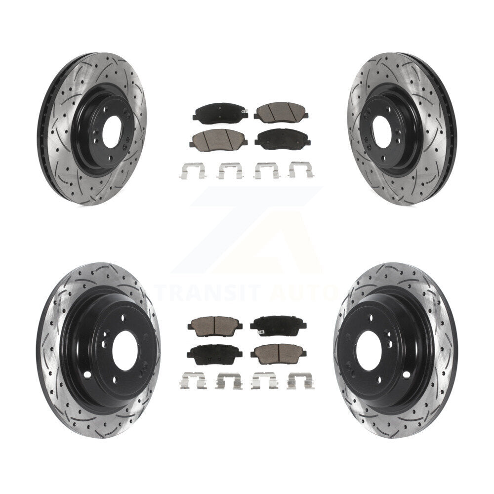 Drill Slot Brake Rotors Ceramic Pad Front Rear Kit For 2012 Hyundai Genesis 3.8L