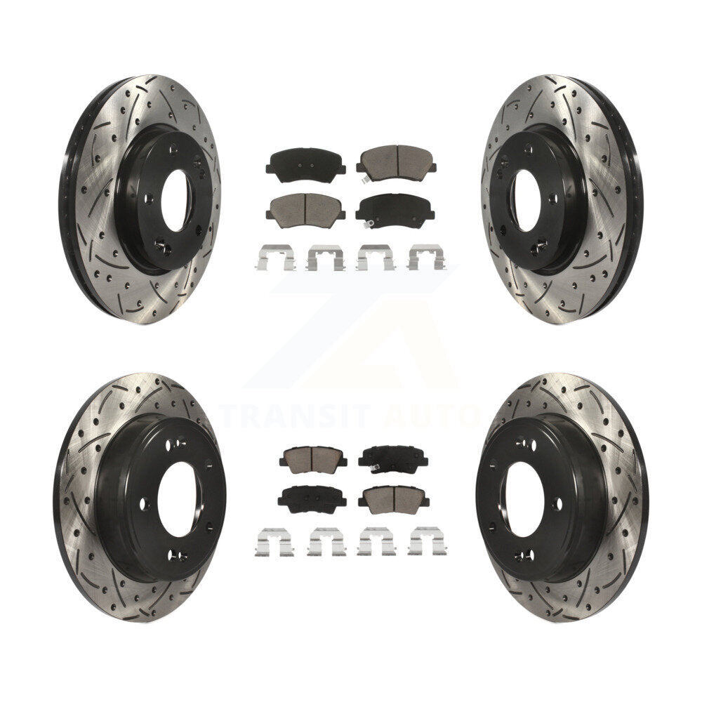 Drilled Slot Brake Rotor & Ceramic Pad Front Rear Kit For Hyundai Elantra GT Kia