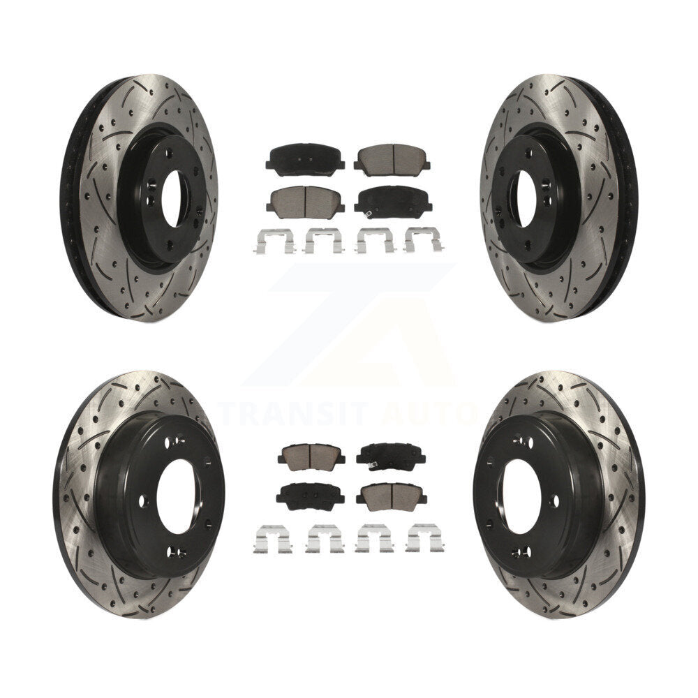 Drill Slot Disc Brake Rotor Ceramic Pad Front Rear Kit For Kia Forte Forte5 Koup