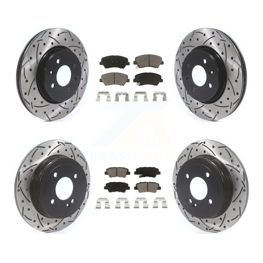 Coated Drilled Slotted Disc Brake Rotor & Ceramic Pad Front Rear Kit For Kia Rio