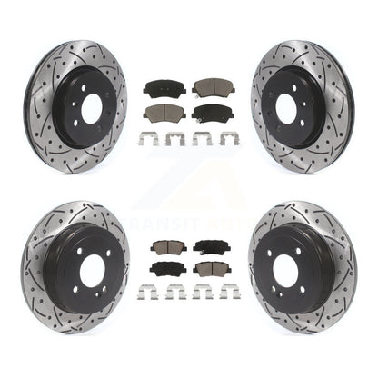 Coated Drilled Slotted Disc Brake Rotor & Ceramic Pad Front Rear Kit For Kia Rio