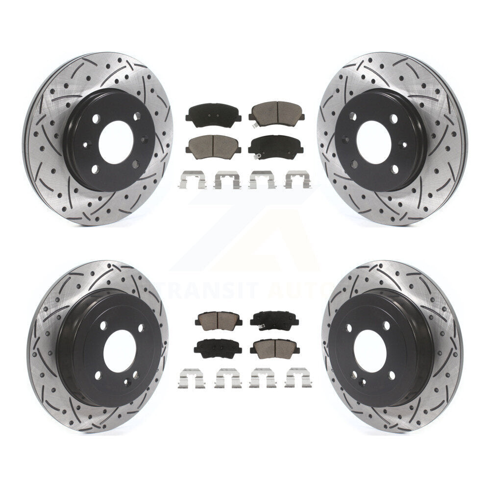 Drilled Slot Brake Rotor & Ceramic Pad Front Rear Kit For Hyundai Accent Kia Rio