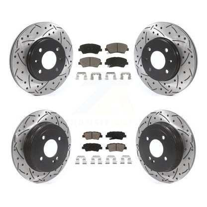 Drilled Slot Brake Rotor & Ceramic Pad Front Rear Kit For Hyundai Accent Kia Rio