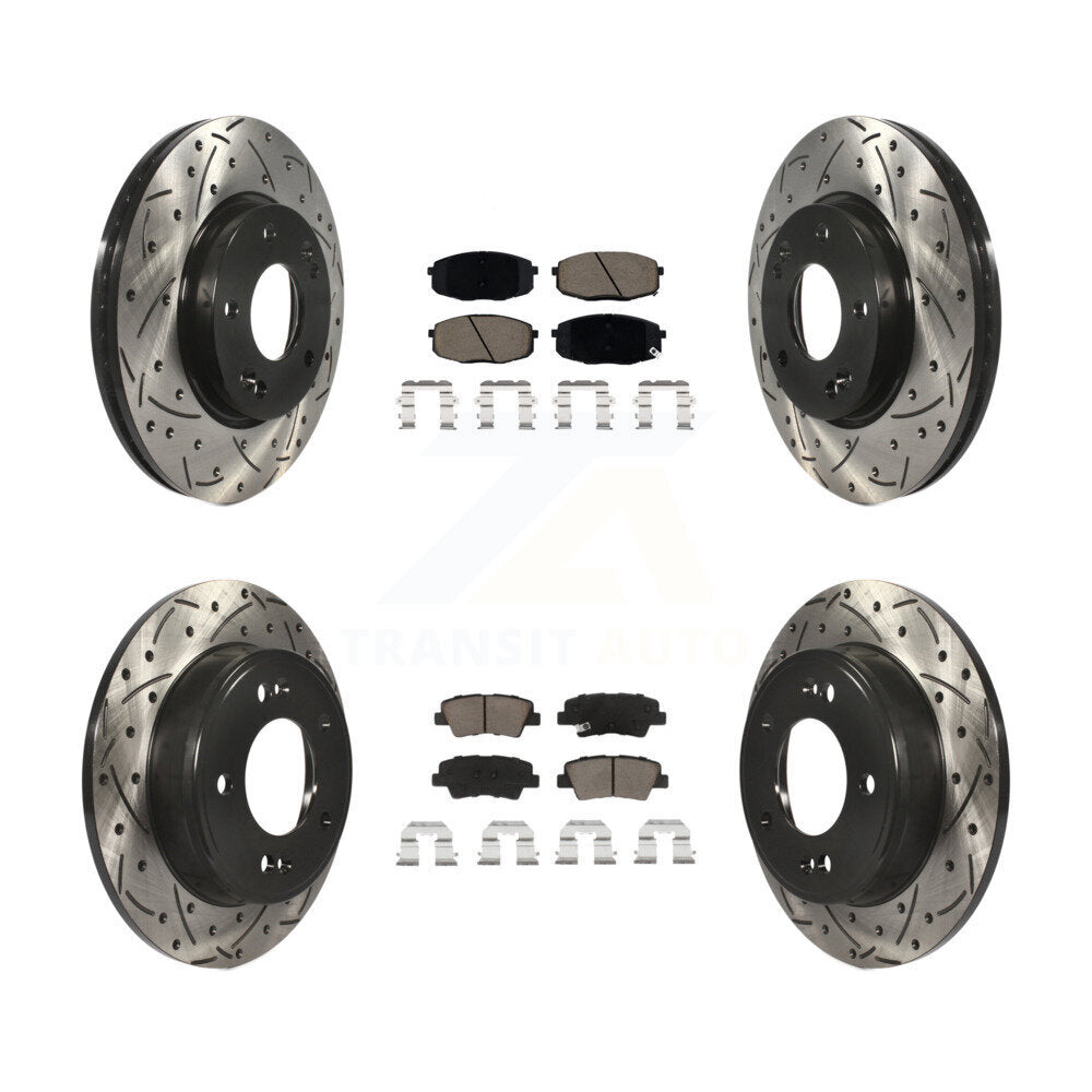 Drilled Slot Disc Brake Rotors Ceramic Pad Front Rear Kit For 2014-2016 Kia Soul