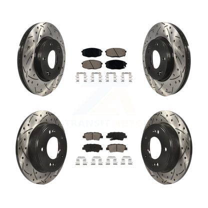 Drilled Slot Disc Brake Rotors Ceramic Pad Front Rear Kit For 2014-2016 Kia Soul