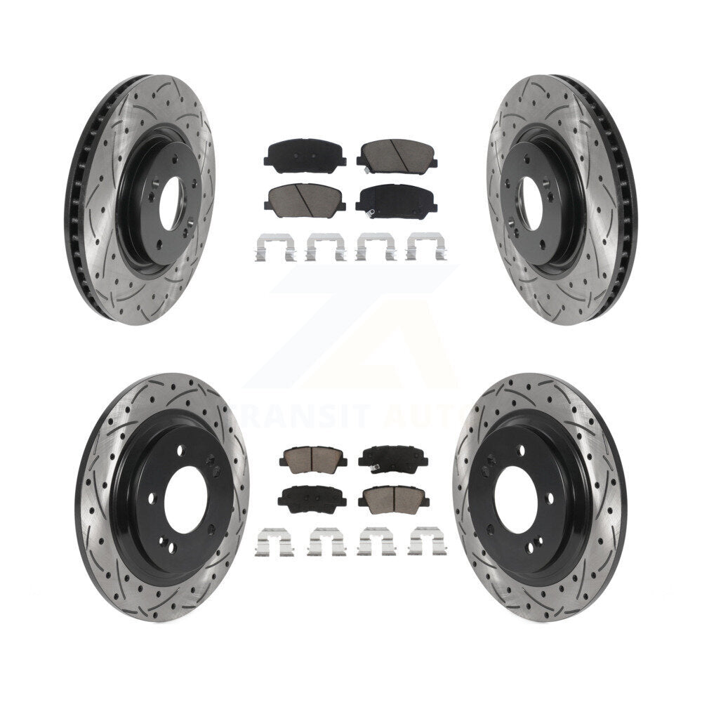 Drill Slot Brake Rotors Ceramic Pad Front Rear Kit For 2013-2015 Kia Optima 2.0L