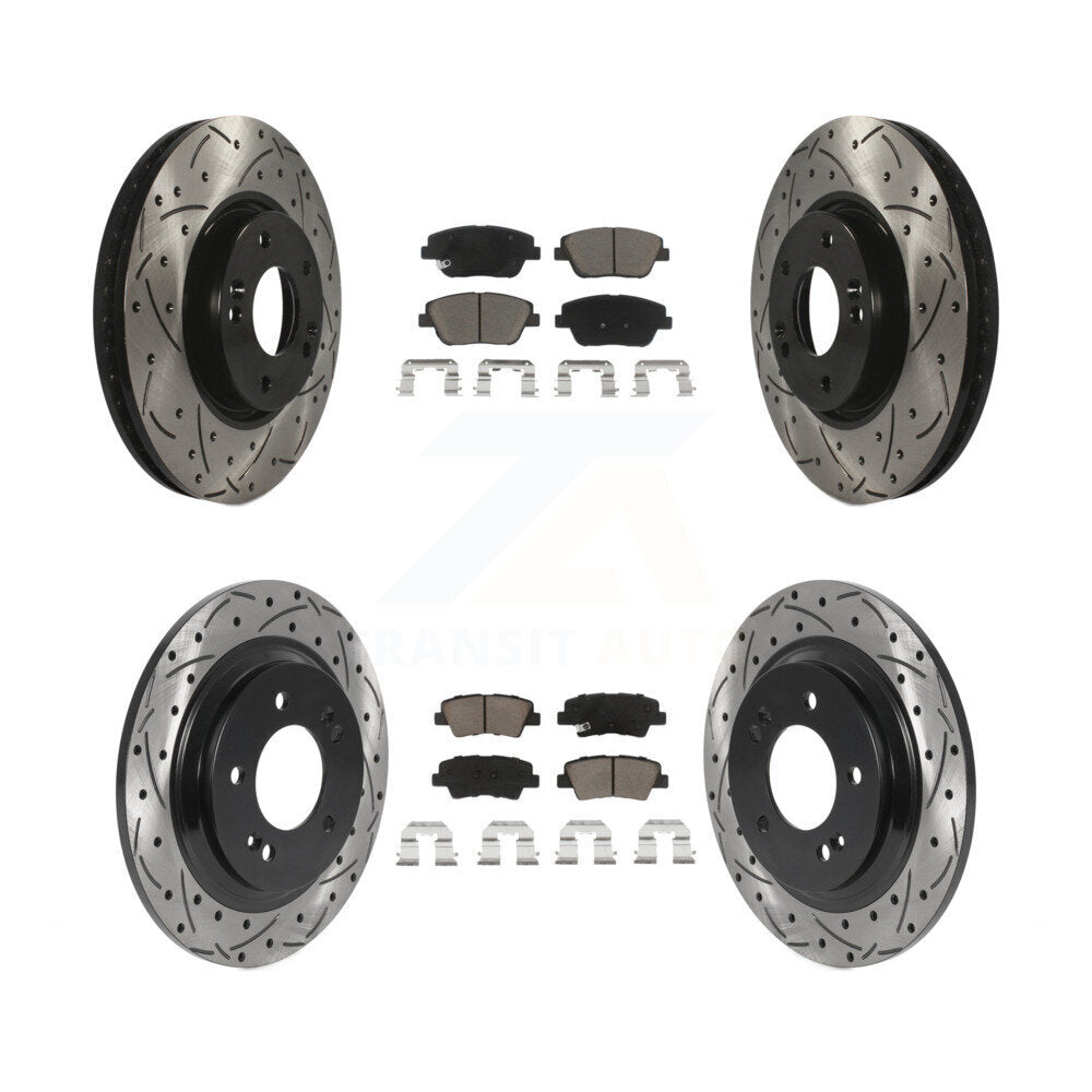 Coated Drilled Slot Disc Brake Rotor & Ceramic Pad Front Rear Kit For Kia Optima