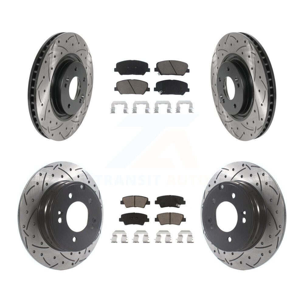 Coat Drill Slot Disc Brake Rotors Ceramic Pad Front Rear Kit For Kia Optima 2.0L