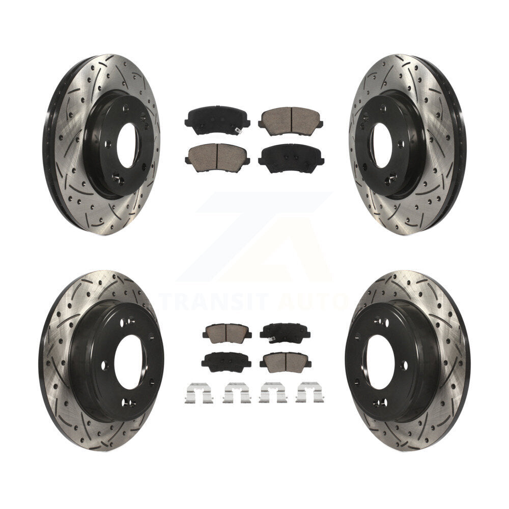 Drilled Slot Brake Rotor & Ceramic Pad Front Rear Kit For Hyundai Elantra GT Kia