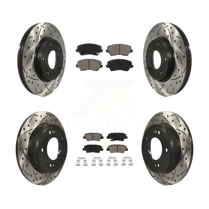 Drilled Slot Brake Rotor & Ceramic Pad Front Rear Kit For Hyundai Elantra GT Kia