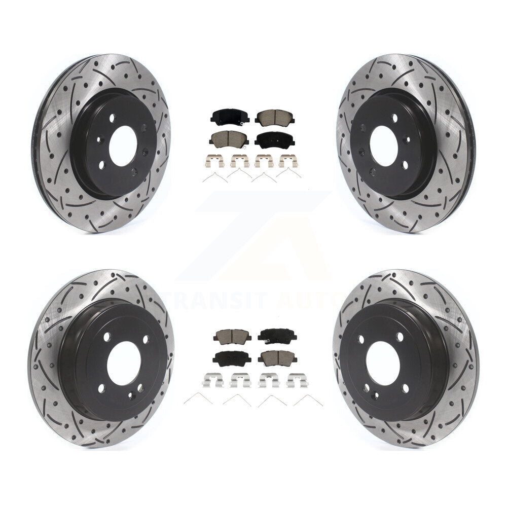 Drilled Slot Brake Rotor & Ceramic Pad Front Rear Kit For Kia Rio Hyundai Accent