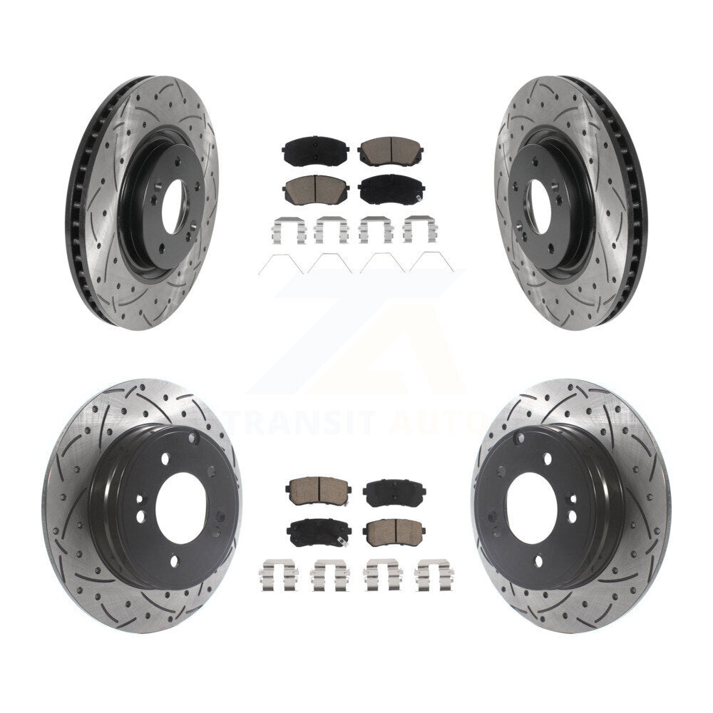 Coated Drilled Slot Disc Brake Rotor & Ceramic Pad Front Rear Kit For Kia Optima