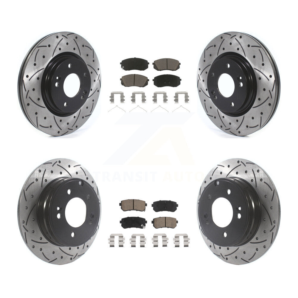 Coated Drilled Slot Disc Brake Rotor & Ceramic Pad Front Rear Kit For Kia Optima