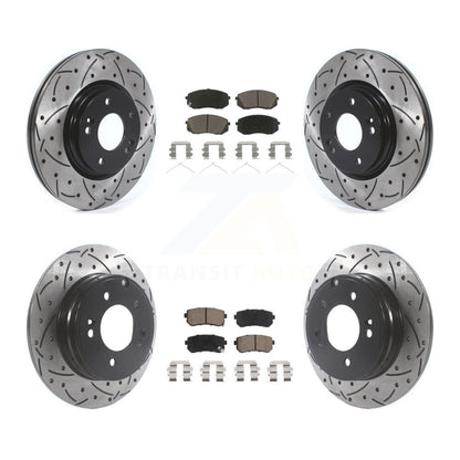 Coated Drilled Slot Disc Brake Rotor & Ceramic Pad Front Rear Kit For Kia Optima