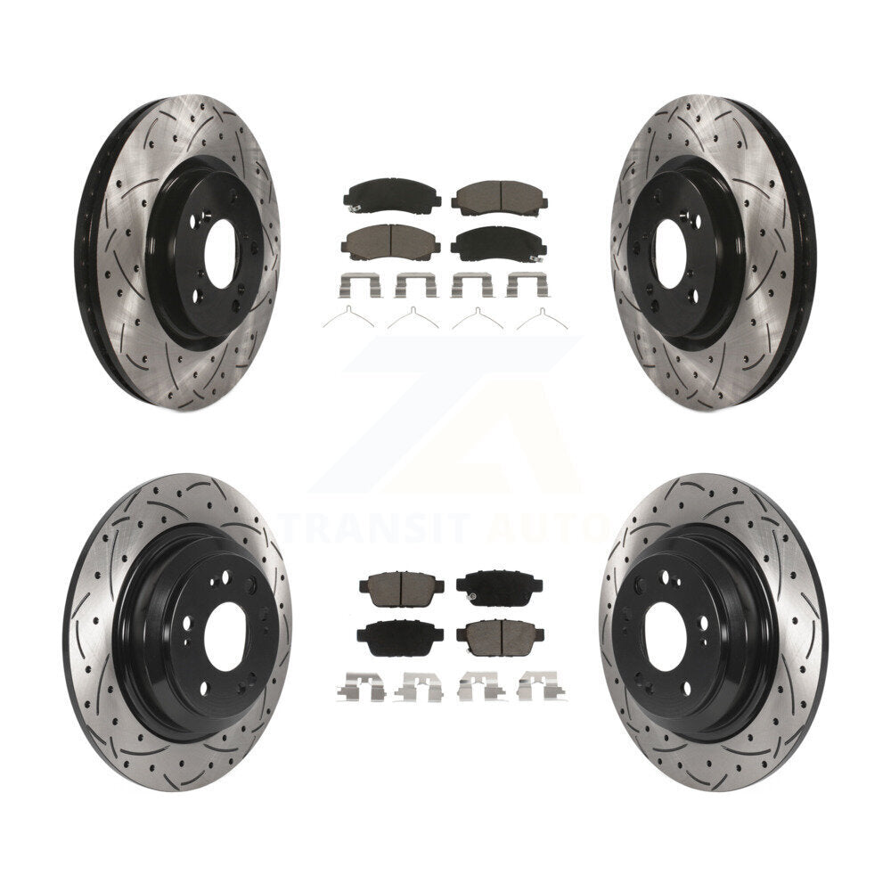 Drilled Slot Disc Brake Rotors Ceramic Pad Front Rear Kit For 2009-2014 Acura TL