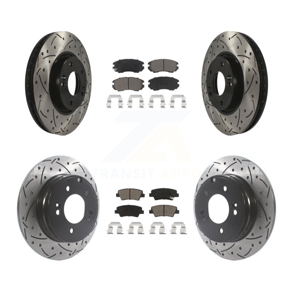Drilled Slot Disc Brake Rotor Ceramic Pad Front Rear Kit For Hyundai Sonata 3.3L