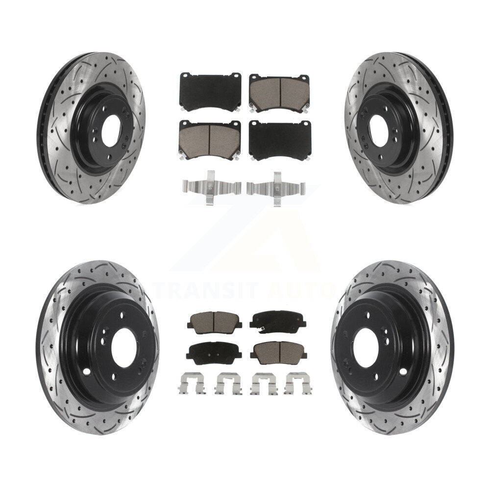 Drill Slot Disc Brake Rotors Ceramic Pad Front Rear Kit For Hyundai Genesis 4.6L