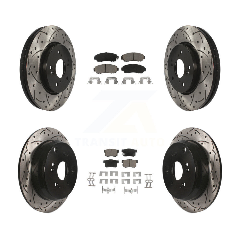 Coated Drilled Slotted Disc Brake Rotor Ceramic Pad Front Rear Kit For Acura RDX