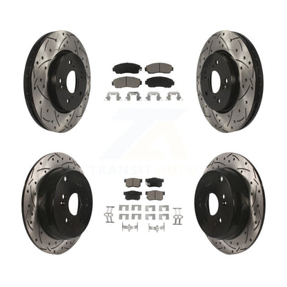 Coated Drilled Slotted Disc Brake Rotor Ceramic Pad Front Rear Kit For Acura RDX