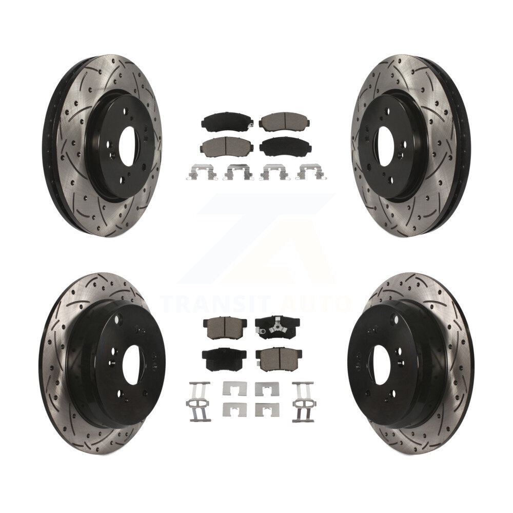 Drill Slot Disc Brake Rotors Ceramic Pad Front Rear Kit For Honda CR-V Acura RDX