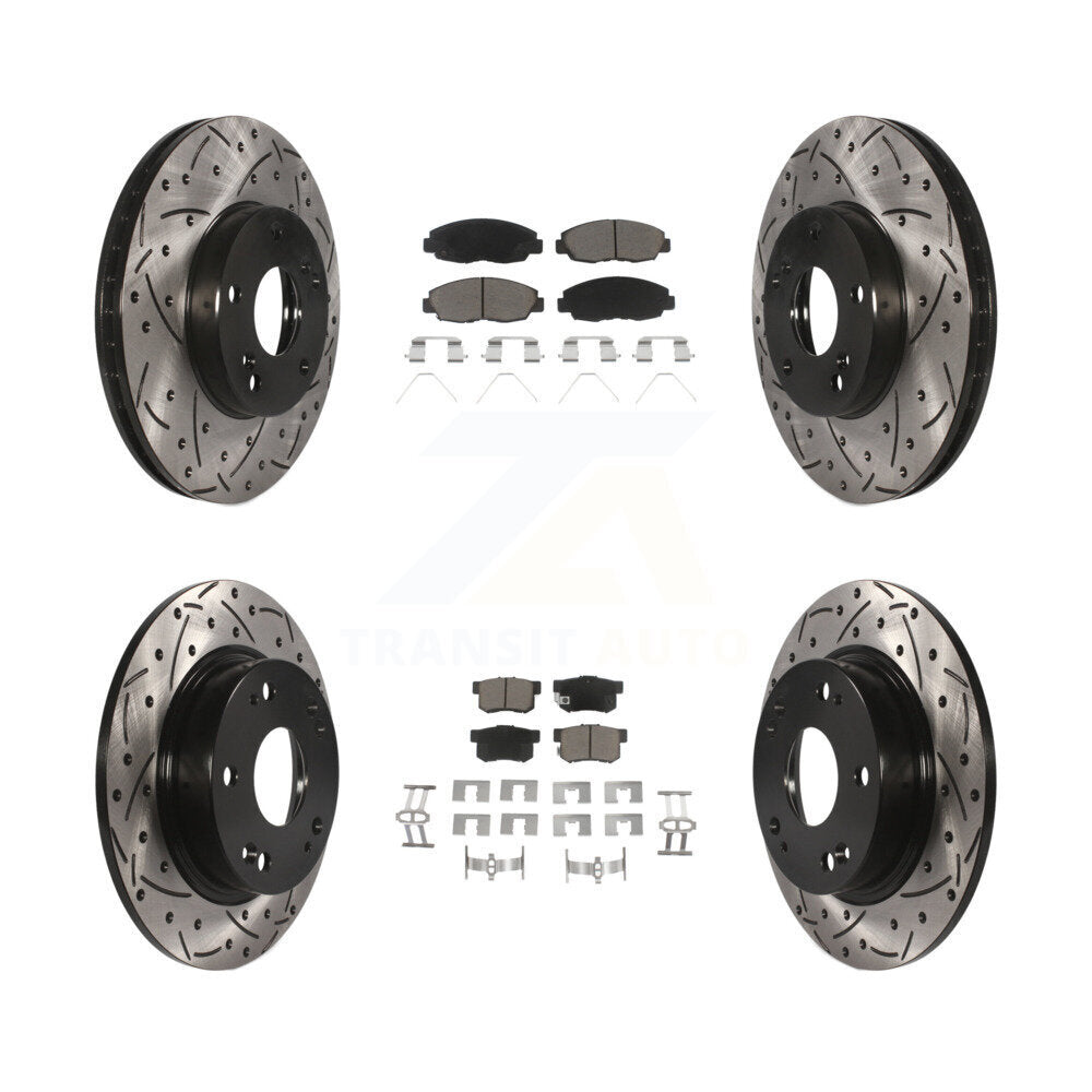 Drill Slot Brake Rotors Ceramic Pad Front Rear Kit For 14-15 Honda Civic Touring