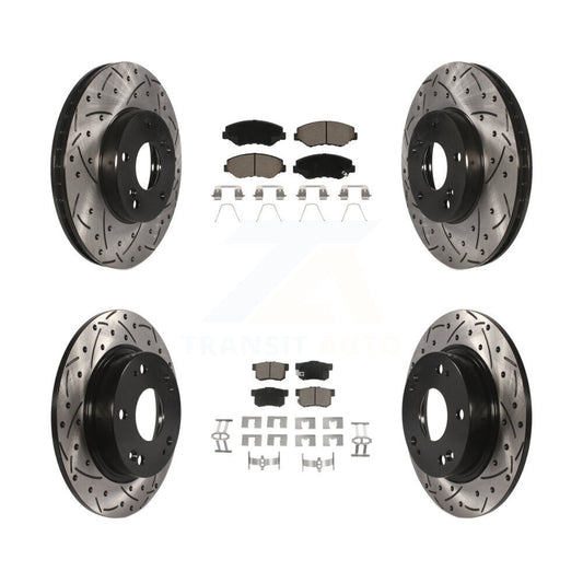 Drill Slot Disc Brake Rotor Ceramic Pad Front Rear Kit For Honda Civic Acura ILX