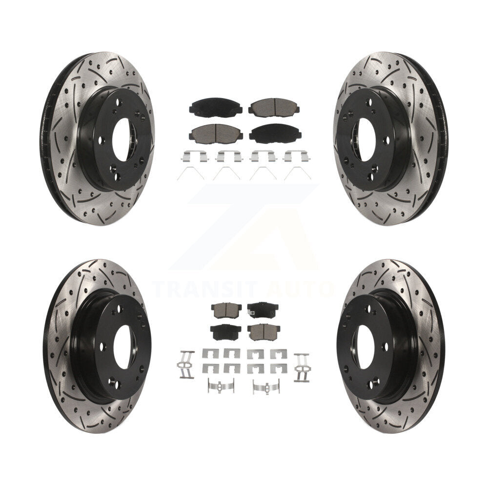 Coated Drilled Slot Disc Brake Rotors Ceramic Pad Front Rear Kit For Honda Civic